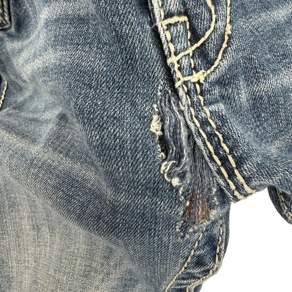 MISS ME 28 *FLAW Bootcut Jeans Blue Mid Rise Rhinestone Embellished Y2K MV5190B7